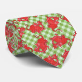 Gents Necktie: Cute Red Dragons op Green Gingham Stropdas (Opgerold)
