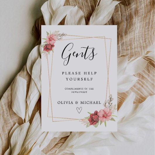 Gents Room Sign Sjabloon, Roos bruiloft Kaart