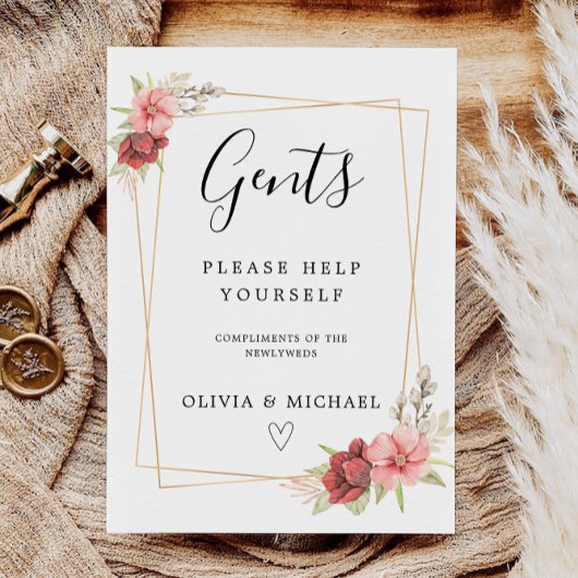 Gents Room Sign Sjabloon, Roos bruiloft Kaart