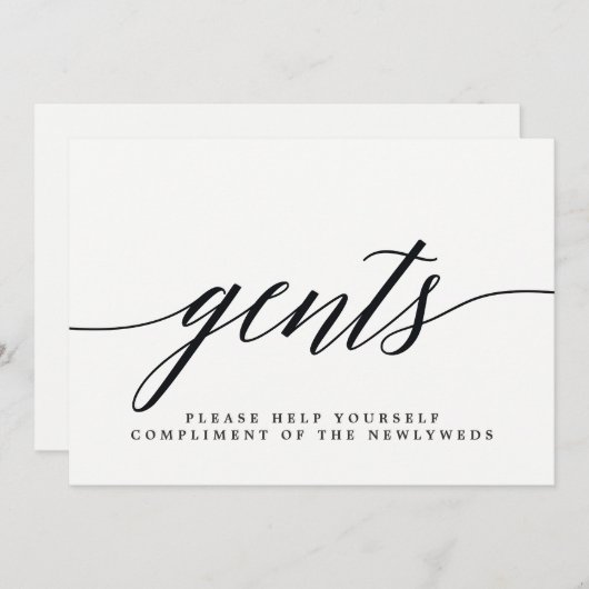 Gents Wedding Bathroom Sign - Modern Script Aankondiging (Voorkant / Achterkant)