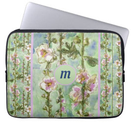 Gentse lichte roze bloemen en monogram laptop sleeve