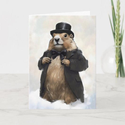 Gentteman Groundhog Funny Feestdagen Kaart (Voorkant)