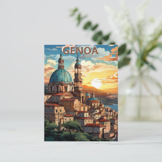 Genua, Italië, Een briefkaart van een stad met en  (Staand voorkant)