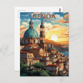 Genua, Italië, Een briefkaart van een stad met en  (Voorkant / Achterkant)