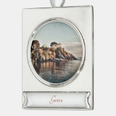 Genua, Italië Marina Travel Art Waterverf Ornament Verzilverd Banner Ornament (Links)