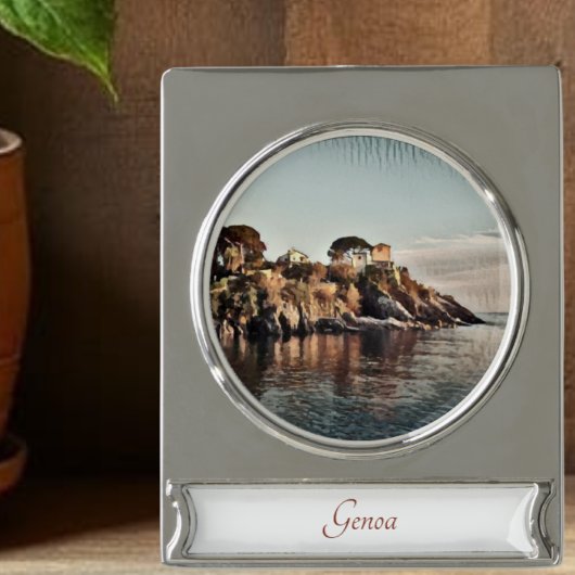 Genua, Italië Marina Travel Art Waterverf Ornament Verzilverd Banner Ornament