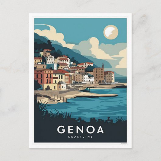 Genua Italië Retro Reizen Schilderij Briefkaart (Voorkant)