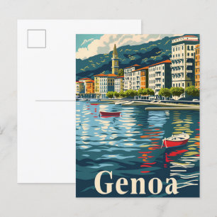Genua Italië Vintage Retro Reizen Illustratie Briefkaart