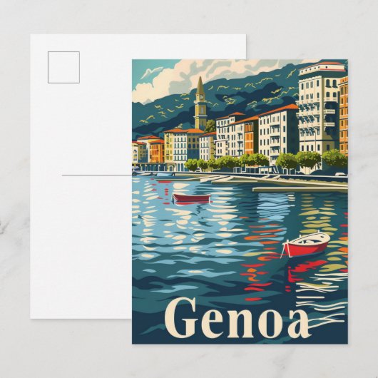 Genua Italië Vintage Retro Reizen Illustratie Briefkaart (Voorkant / Achterkant)