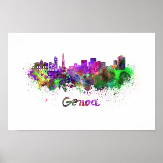 Genua skyline in waterverf poster (Voorkant)