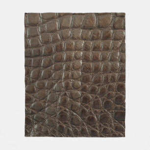 Genuine brown alligator leather, close up to show  fleece deken