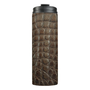 Genuine brown alligator leather, close up to show  thermosbeker