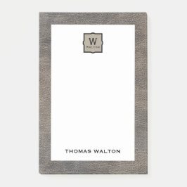 Genuine Cowhide Leather Look Monogram Name Post-it® Notes