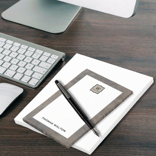 Genuine Cowhide Leather Look Monogram Name Post-it® Notes