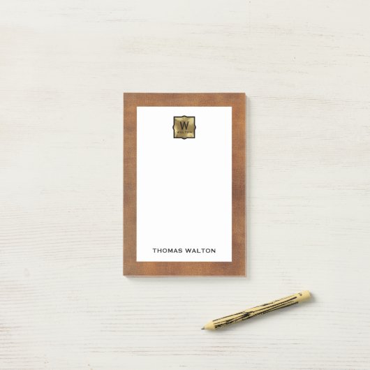 Genuine Leather Look Monogram Name Post-it® Notes (Op bureau)