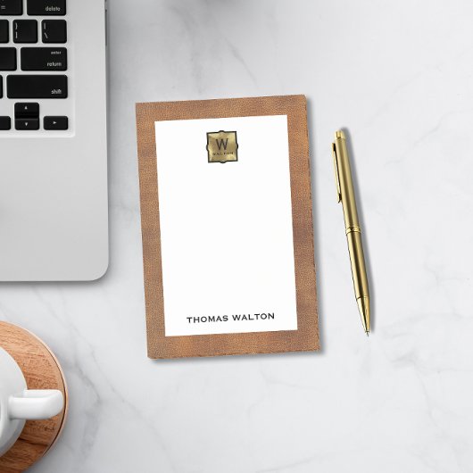 Genuine Leather Look Monogram Name Post-it® Notes