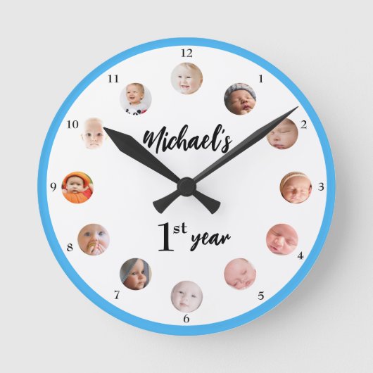 Genummerde foto's van babyjongen, 1e jaar 12 maand ronde klok (Voorkant)