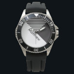 Geo Abstract Minimale Zwarte Stripes Naam Horloge<br><div class="desc">Pas je aan met je eigen naam of naam van je geliefde.</div>