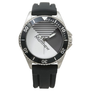 Geo Abstract Minimale Zwarte Stripes Naam Horloge
