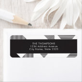 Geo Black White Stripe Holiday Return-adres Etiket (Insitu)