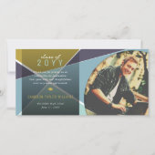 Geo Blue Criss Cross Color Block Photo Afstuderen Bedankkaart (Voorkant)