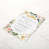 Geo Blush Floral Dragonfly Quinceanera Gold Folie Uitnodiging (Gedraaid)