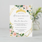 Geo Blush Floral Quinceanera Gold Folie Uitnodiging (Staand Voorkant)