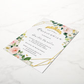 Geo Blush Floral Quinceanera Gold Folie Uitnodiging (Gedraaid)