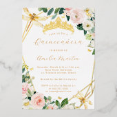 Geo Blush Gouden Bloemen Dragonfly Quinceanera Folie Uitnodiging (Voorkant)