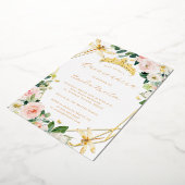 Geo Blush Gouden Bloemen Dragonfly Quinceanera Folie Uitnodiging (Gedraaid)