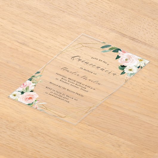 Geo Clear Acryl Bloemen Quinceanera Acryl Uitnodigingen (Laagn)