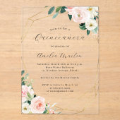 Geo Clear Acryl Bloemen Quinceanera Acryl Uitnodigingen (Voorkant)