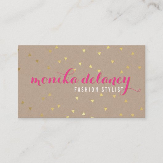 GEO CONFETTI GOLD stijlvol trendy kraft felroze Visitekaartje (Voorkant)