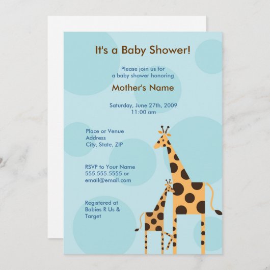 Geo de Uitnodiging van het Baby shower van de Gira (Voorkant / Achterkant)