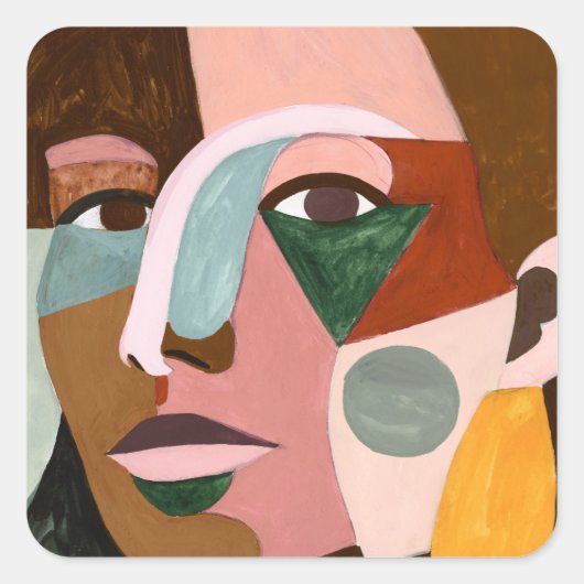 Geo Face Vierkante Sticker (Voorkant)