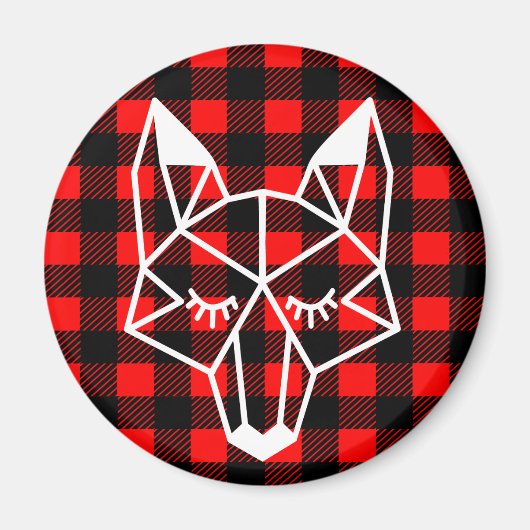Geo Fox & Rustic Black Red Buffalo Check Pset Magneet (Voorkant)