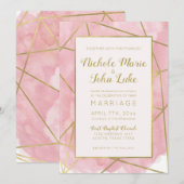 Geo Gold Folie Wedding Invitation Blush Waterverf Kaart (Voorkant / Achterkant)