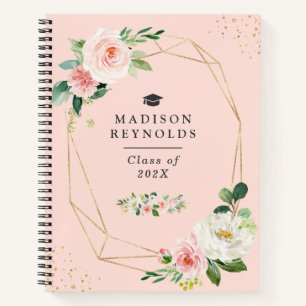 Geo Gold Lijst Blush Pink Floral Afstuderen Notitieboek