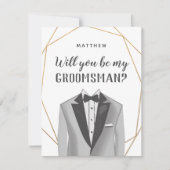 Geo Gold Tuxedo Groomsman Request Kaart (Voorkant)