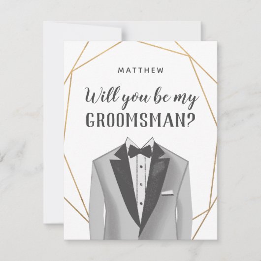 Geo Gold Tuxedo Groomsman Request Kaart (Voorkant)