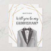 Geo Gold Tuxedo Groomsman Request Kaart (Voorkant / Achterkant)