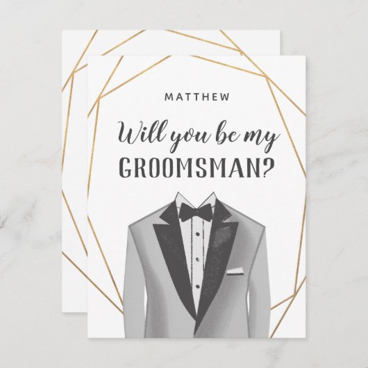 Geo Gold Tuxedo Groomsman Request Kaart (Voorkant / Achterkant)