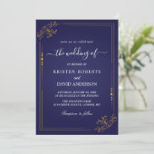 geo gold - uitnodiging voor royal blue bruiloft (Staand voorkant)