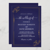 geo gold - uitnodiging voor royal blue bruiloft (Voorkant / Achterkant)
