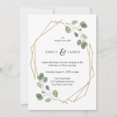 Geo gouden Lijst met Waterverf eucalyptus bruiloft Kaart (Voorkant)