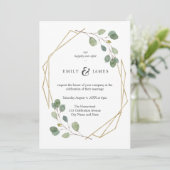 Geo gouden Lijst met Waterverf eucalyptus bruiloft Kaart (Staand voorkant)
