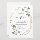 Geo gouden Lijst met Waterverf eucalyptus bruiloft Kaart (Voorkant / Achterkant)