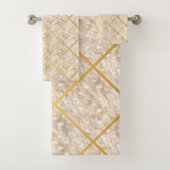 GEO GRID BLOCK GOLD BRONZE BATHROOM TOWEL SET BAD HANDDOEK (Insitu)