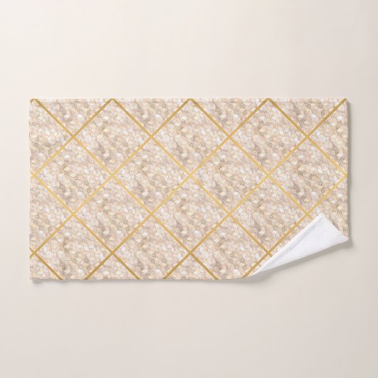 GEO GRID BLOCK GOLD BRONZE BATHROOM TOWEL SET BAD HANDDOEK (Handdoek)