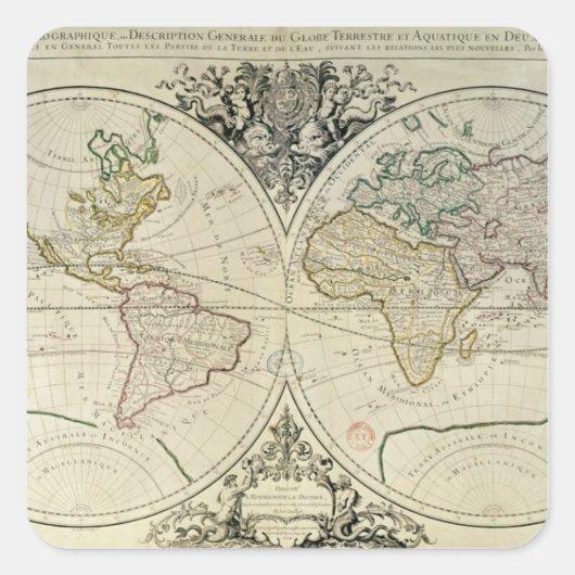 Geo-Hydrografisch Mappamonde Vierkante Sticker (Voorkant)